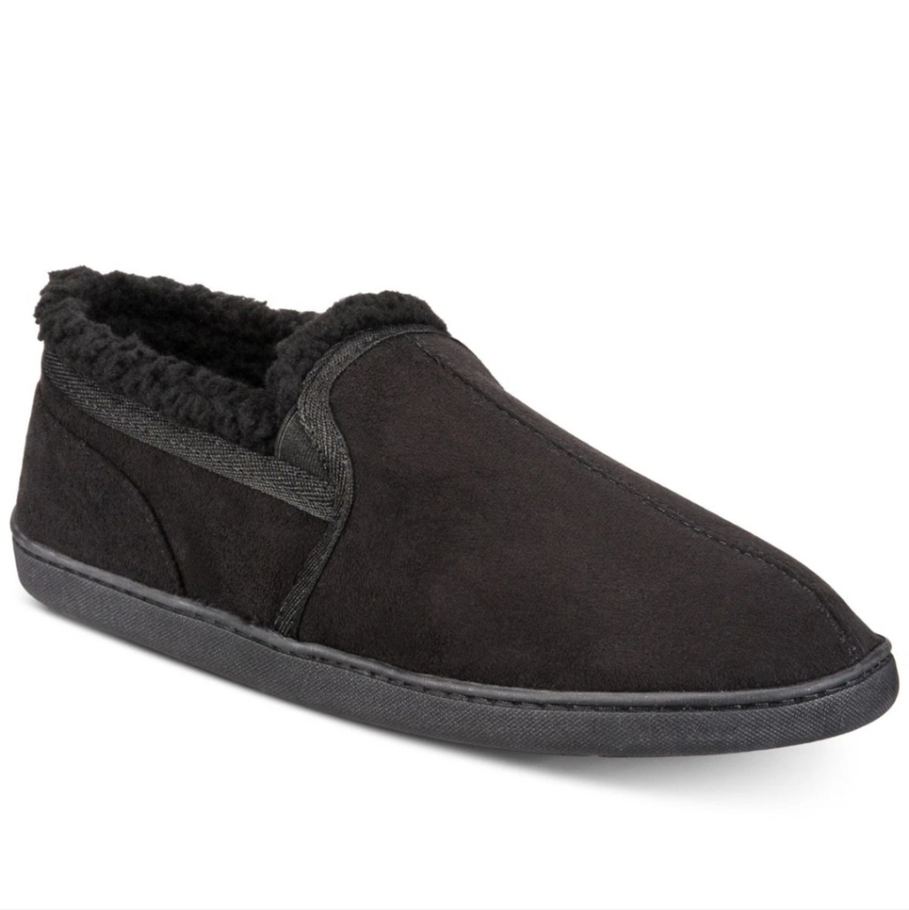 GOLD TOE Mens Black Fleece Lined Round Toe Slippers Shoes M 7-8